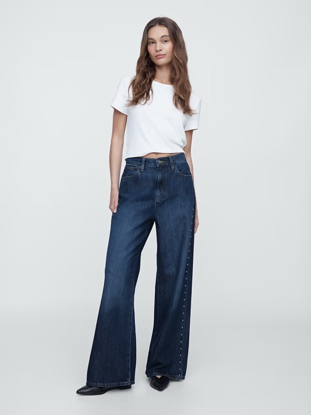 Gap High Rise SuperSoft Studded Wide-Leg Jeans